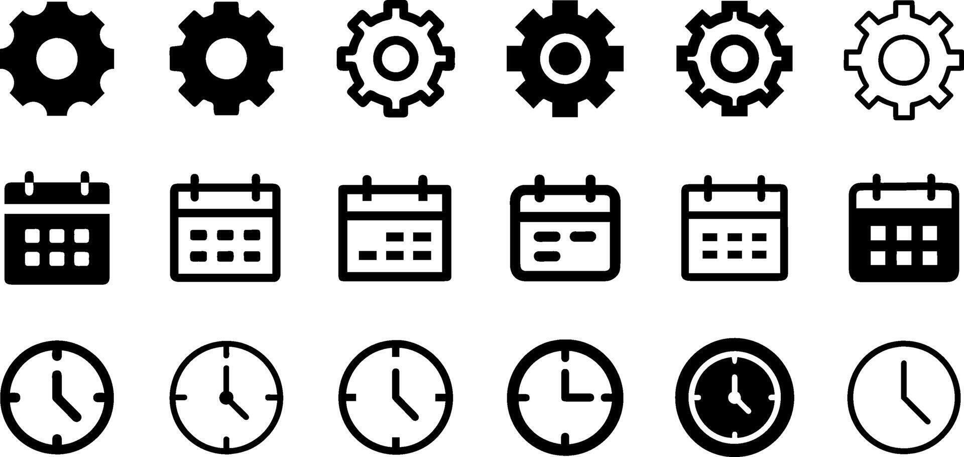 Gear Calendar and Clock Icon Set Time Management Essentials Collection vector