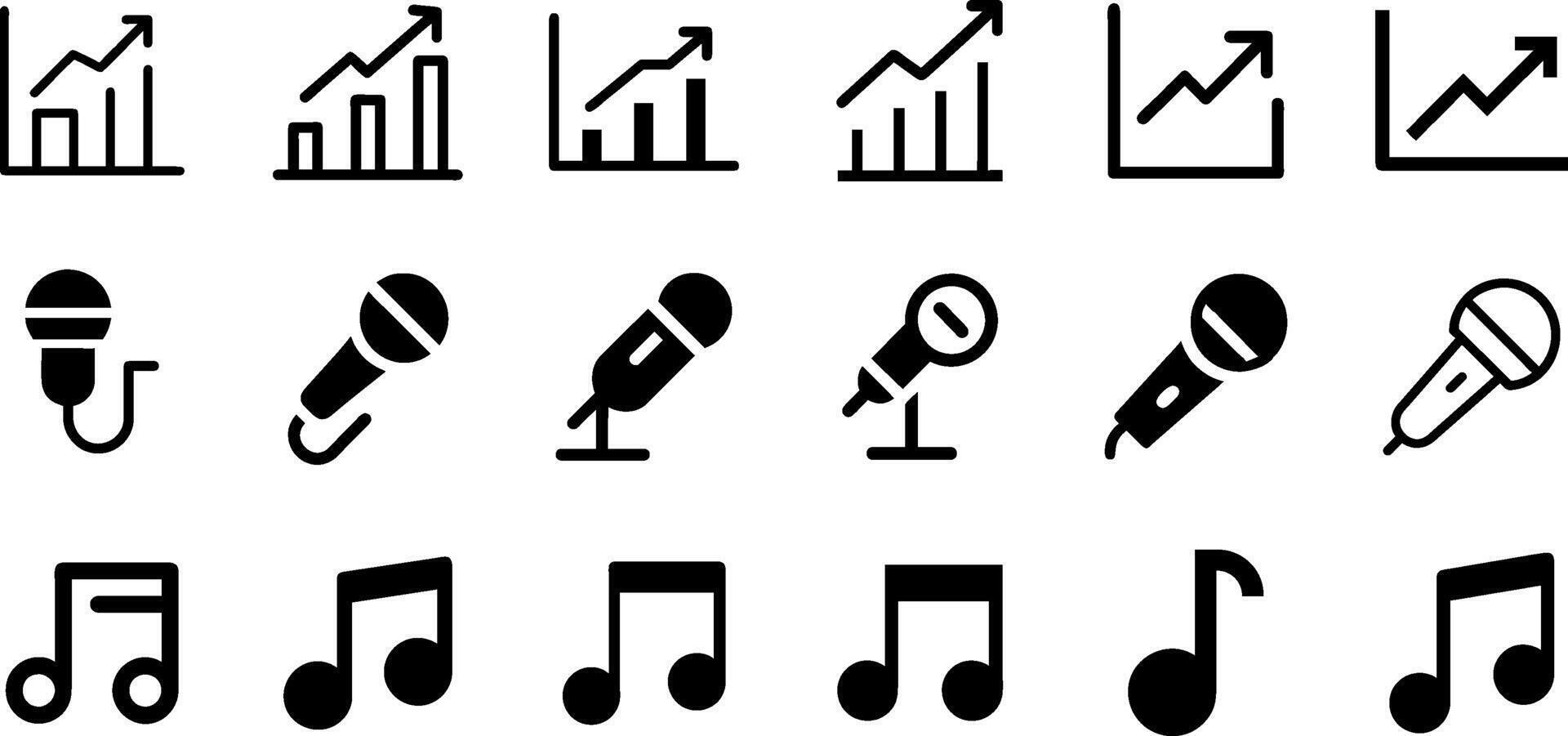 Unique Icons Growing Graph Microphone Music Note Pack vector