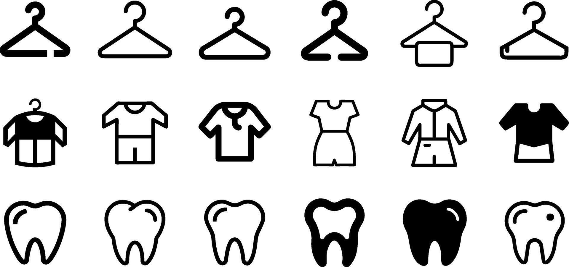Hanger Clothe and Tooth Icon Set Lifestyle Essentials Collection vector