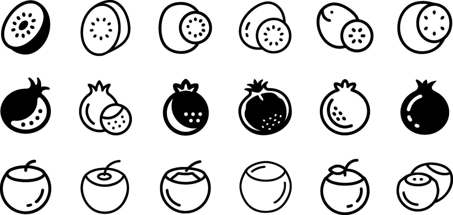 Vibrant Icons Kiwi Pomegranate Coconut Pack vector