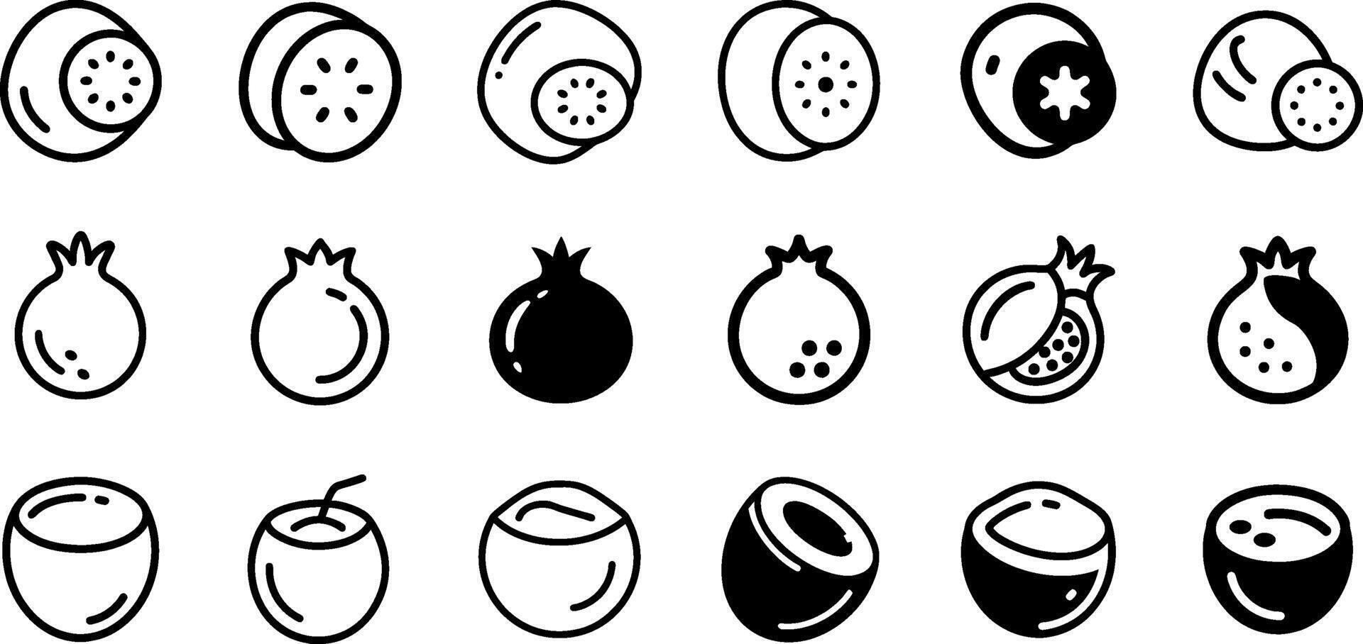 Minimalist Fruit Icons Kiwi Pomegranate Coconut Design vector