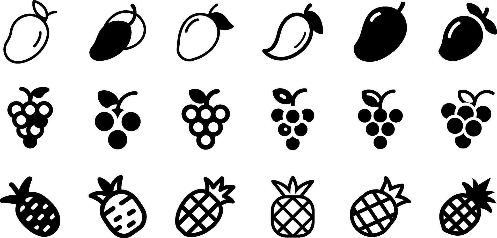 Mango Grapes and Pineapple Icon Set Tropical Delights Collection vector