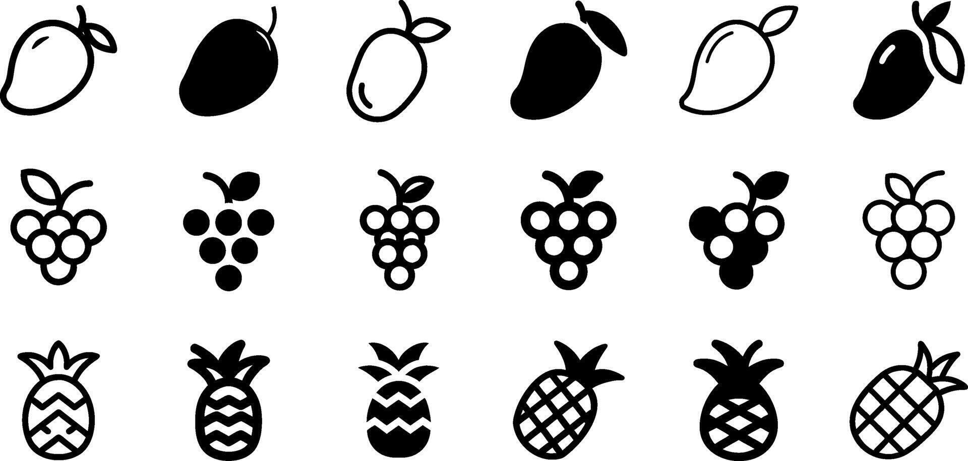 Mango Grapes and Pineapple Icon Set Tropical Fruits Collection vector