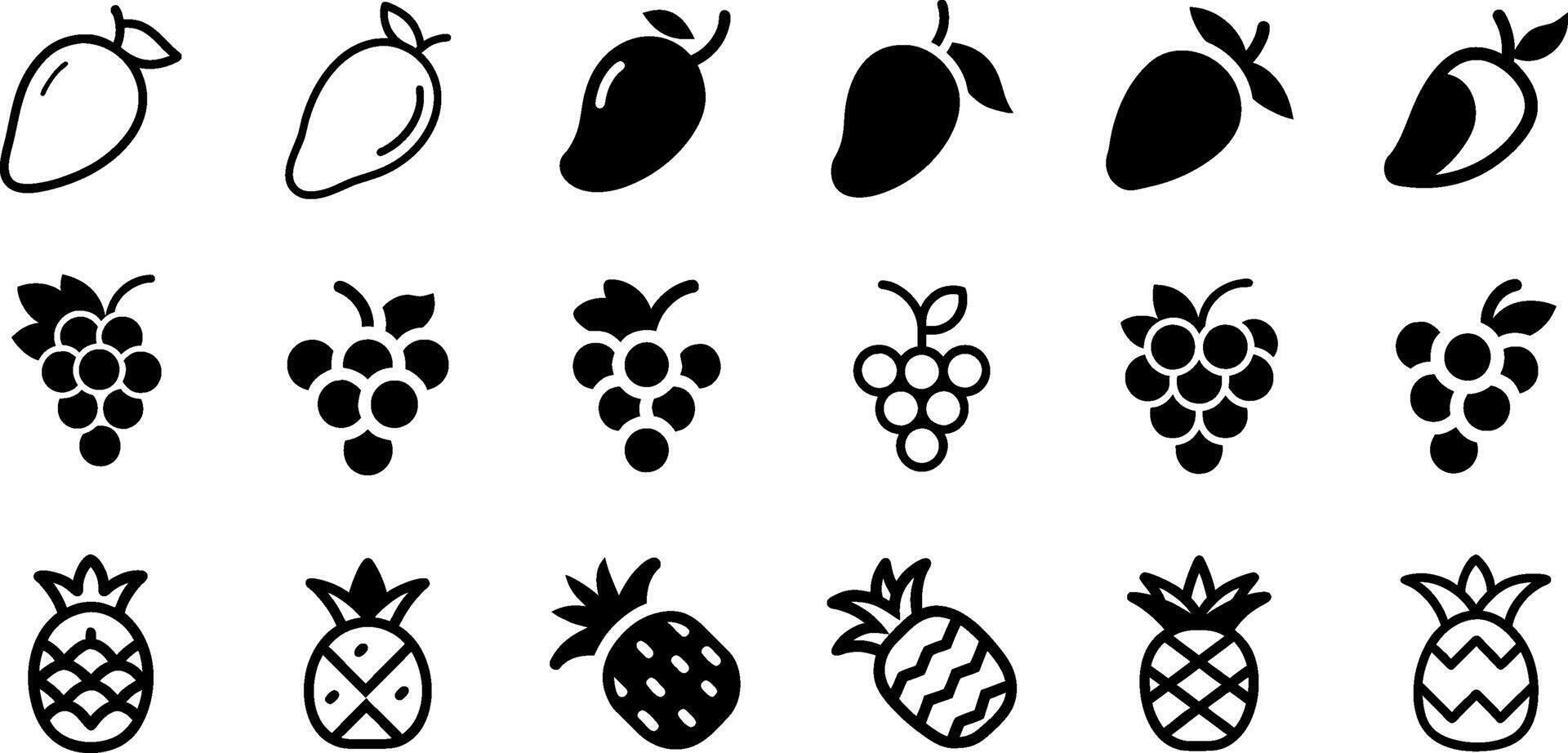 Minimalist Fruit Icons Mango Grapes Pineapple Design vector