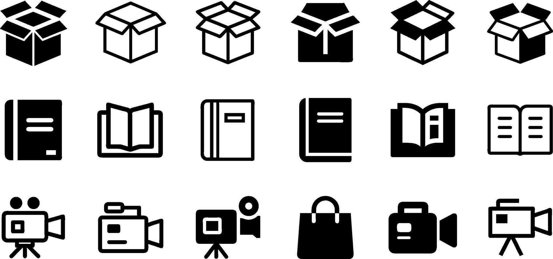 Minimalist Media and Knowledge Icons Open Box Book Camera Design vector