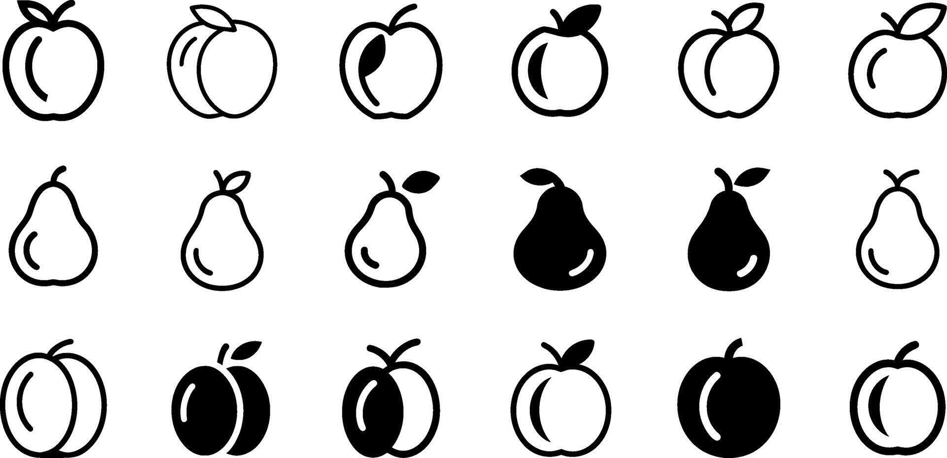 Delicious Orchard Icon Set Peach Pear Plum vector