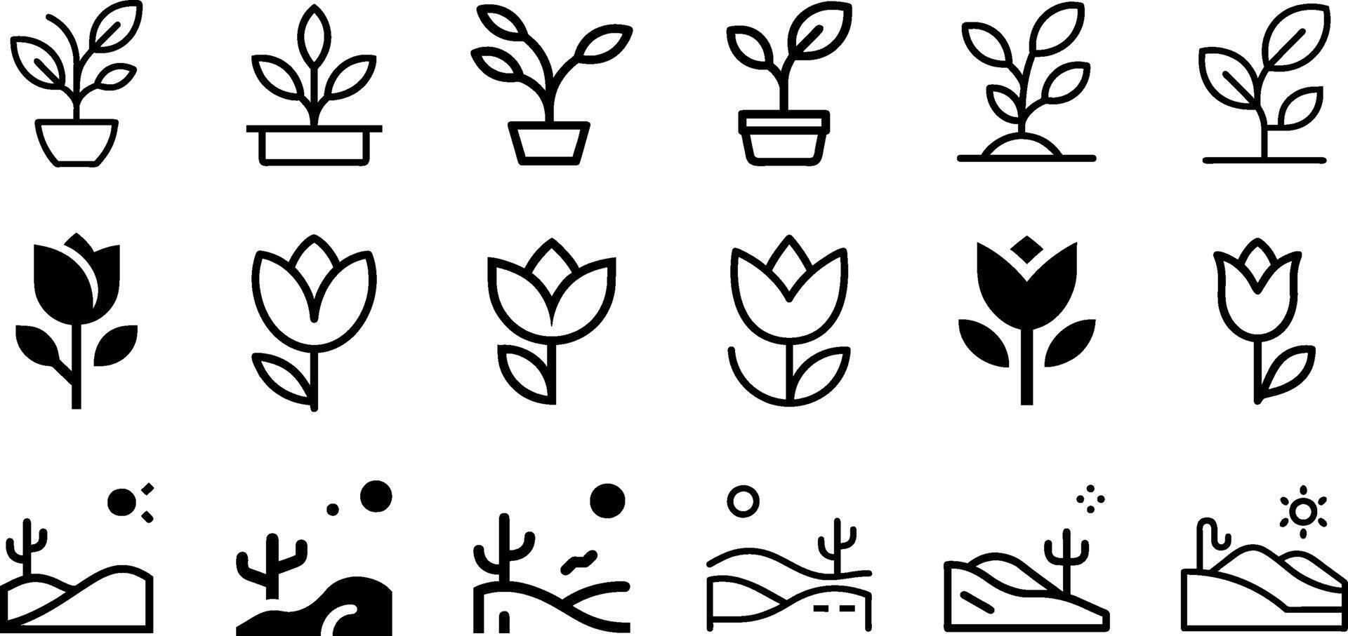 Minimalist Nature Icons Plant Tulip Desert Design vector