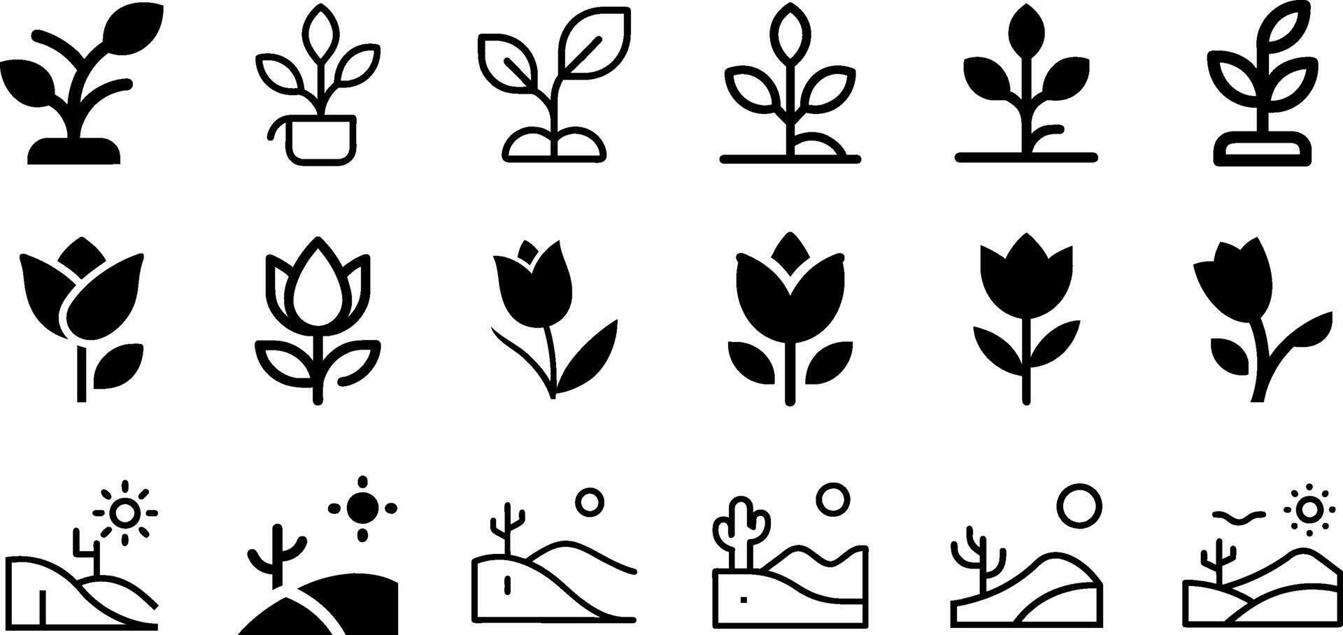 Plant Tulip and Desert Icon Set Nature's Beauty Collection vector