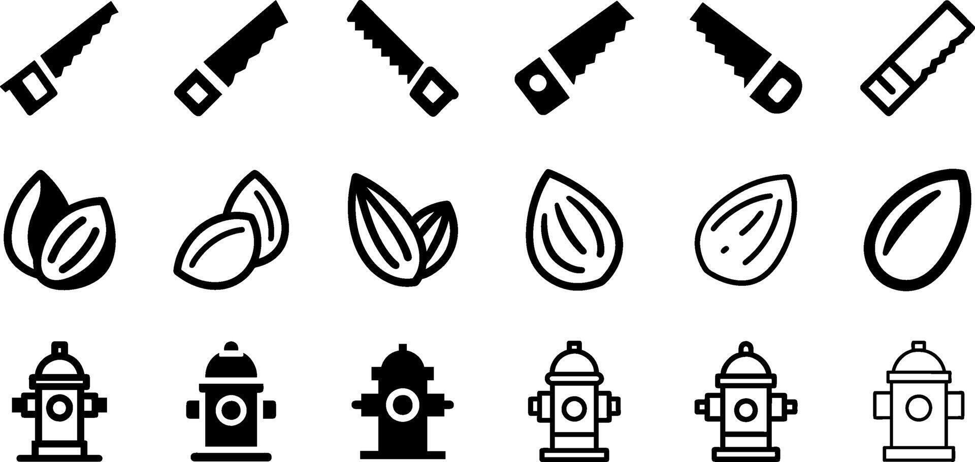 Saw Almond and Hydrant Icon Set Utility and Nature Collection vector
