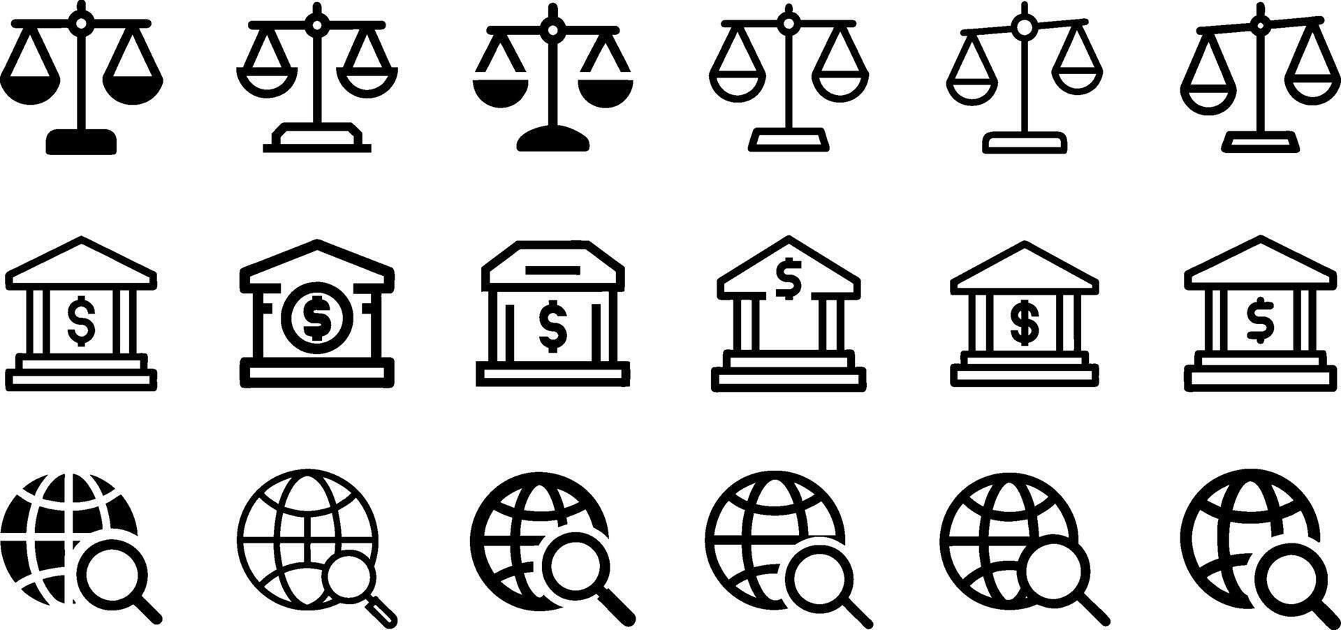 Professional Icons Scales of Justice Bank Globe and Search Pack vector