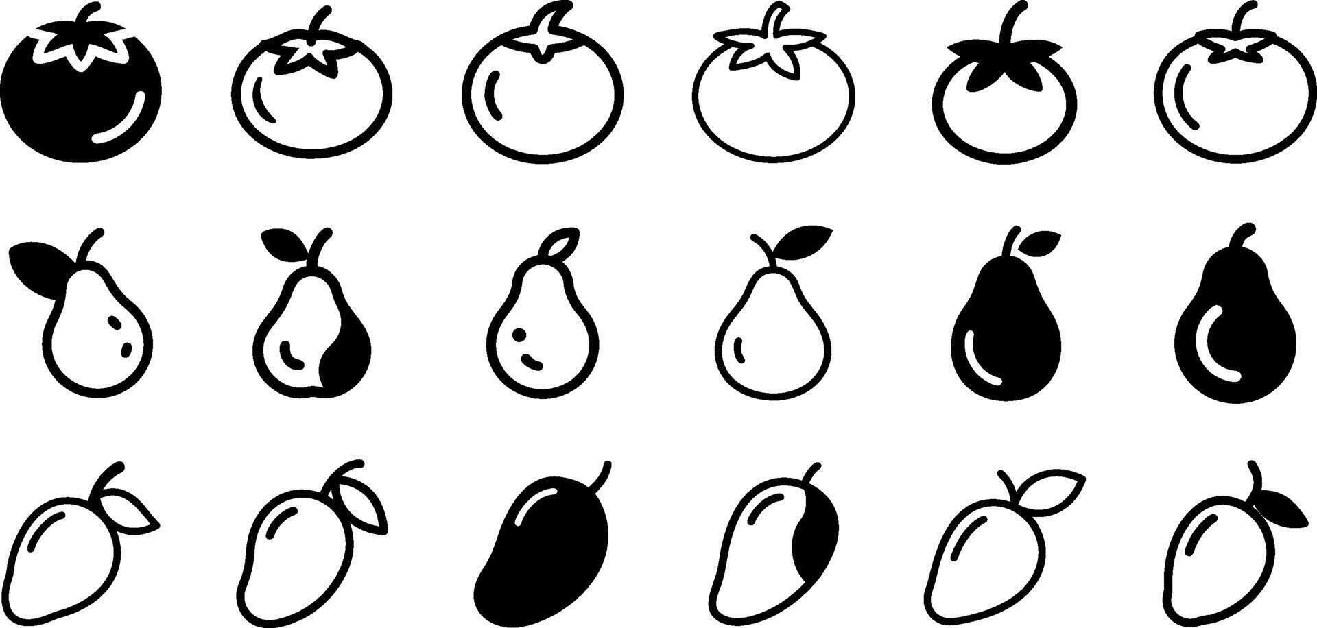 Minimalist Fruit Icon Set Tomato Pear and Mango Design vector