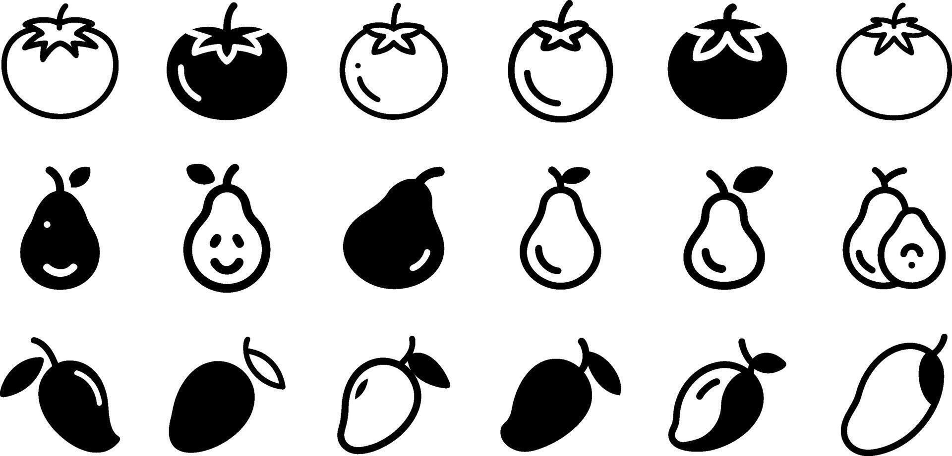 Healthy Food Icons Tomato Pear and Mango Illustration vector