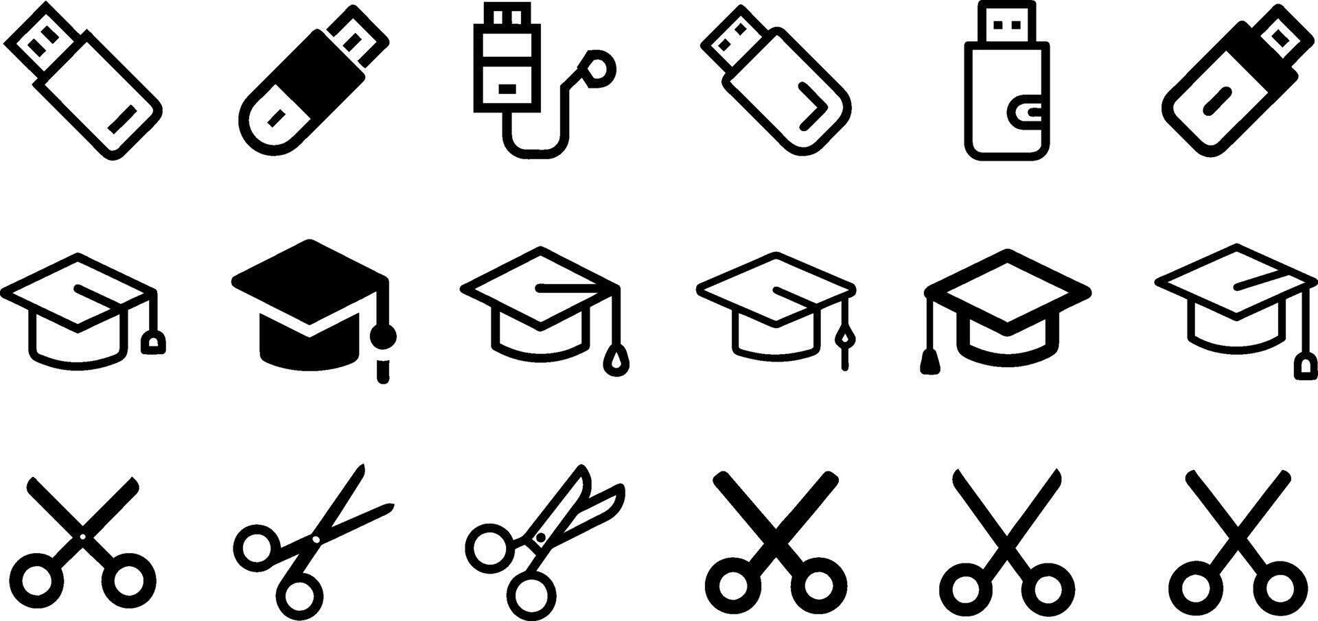 Minimalist USB Graduation Cap and Scissor Icons for Digital and Print vector