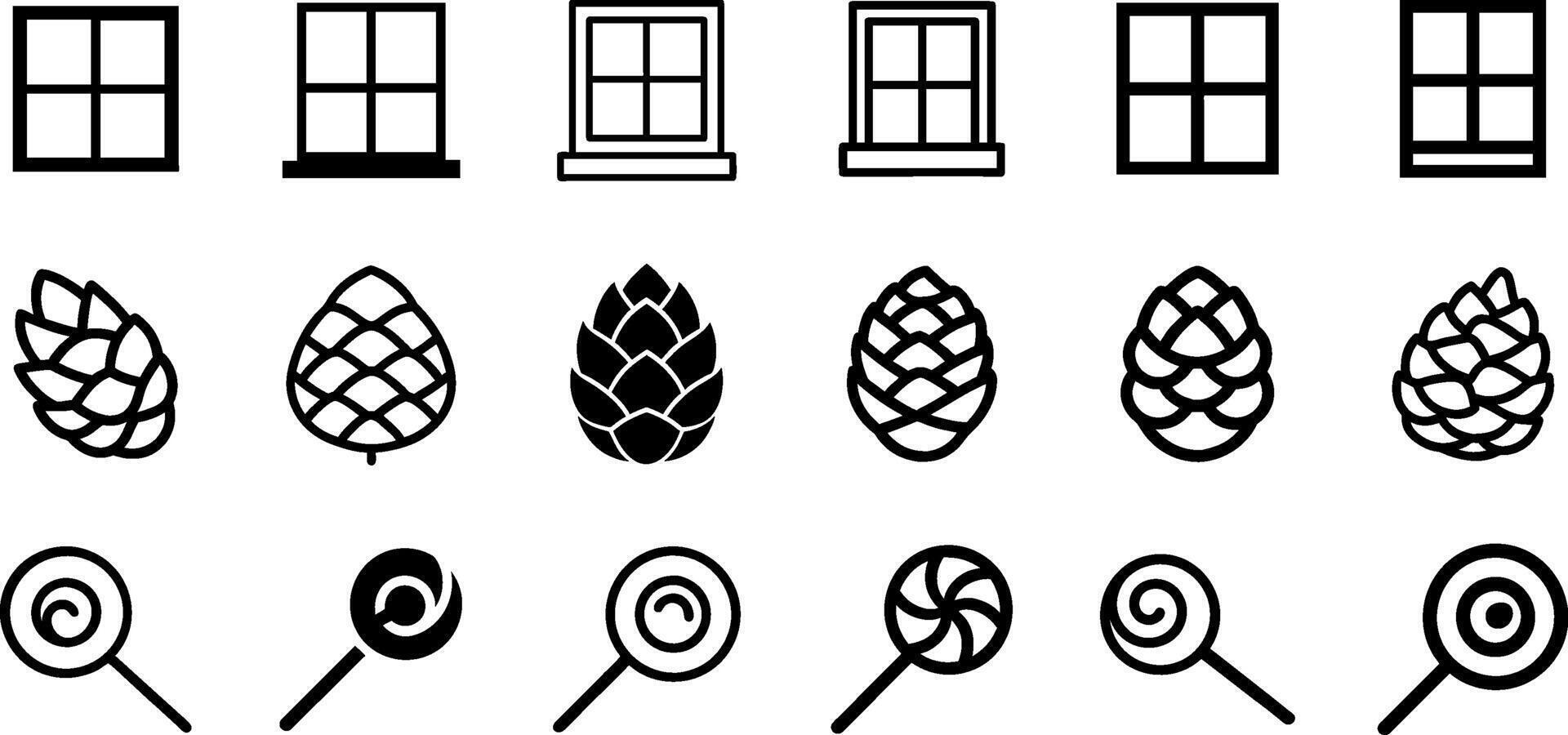 Versatile Window, Pine Cone, and Lollipop Icons for Digital and Print Use vector