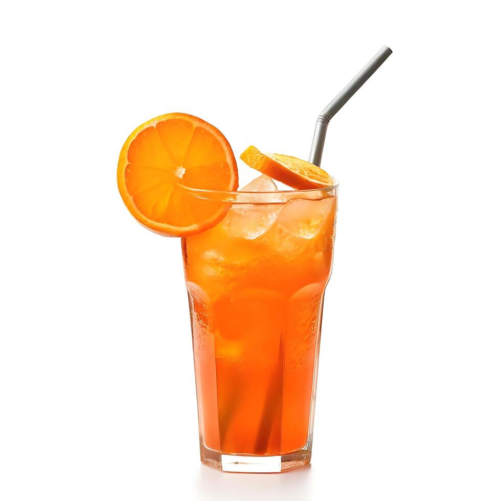 An orange drink with a straw and slice of orange photo