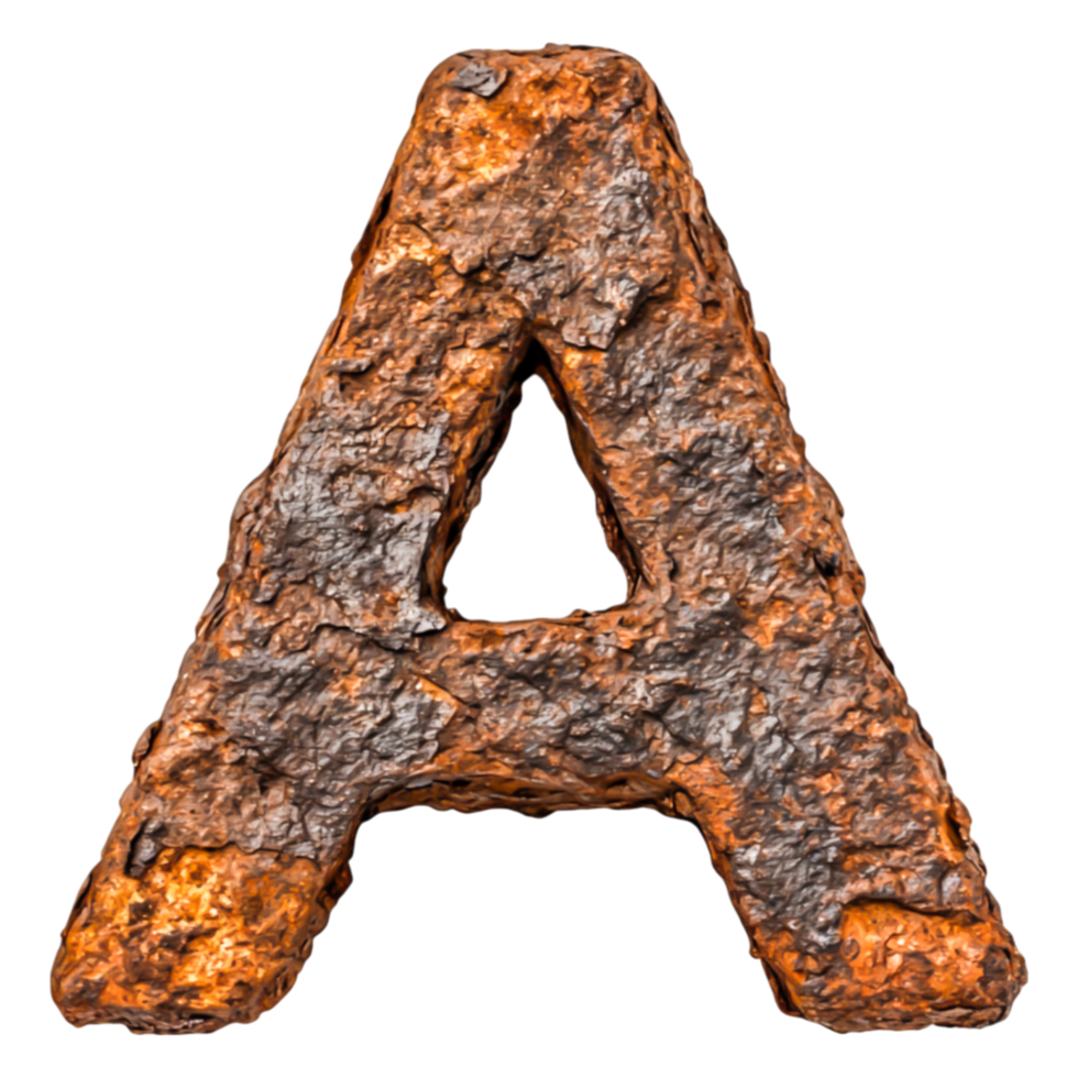 Rusty letter A made from textured metal with a rustic design element png