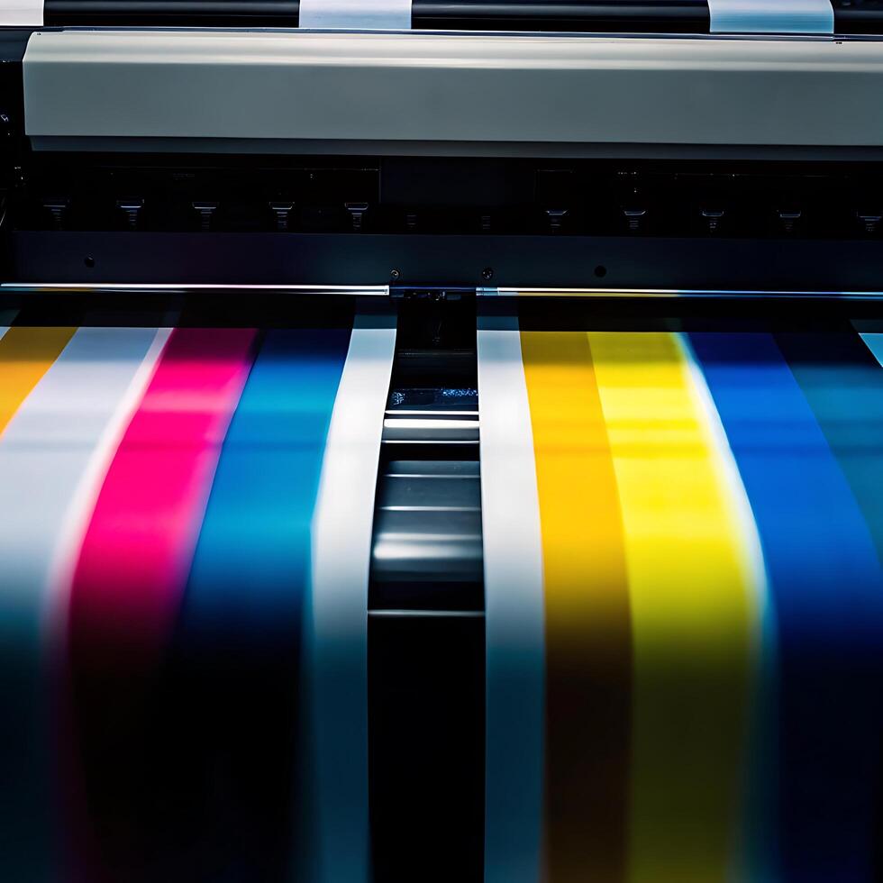 Large Format Printer Printing Vibrant Color Stripes of CMYK Ink photo