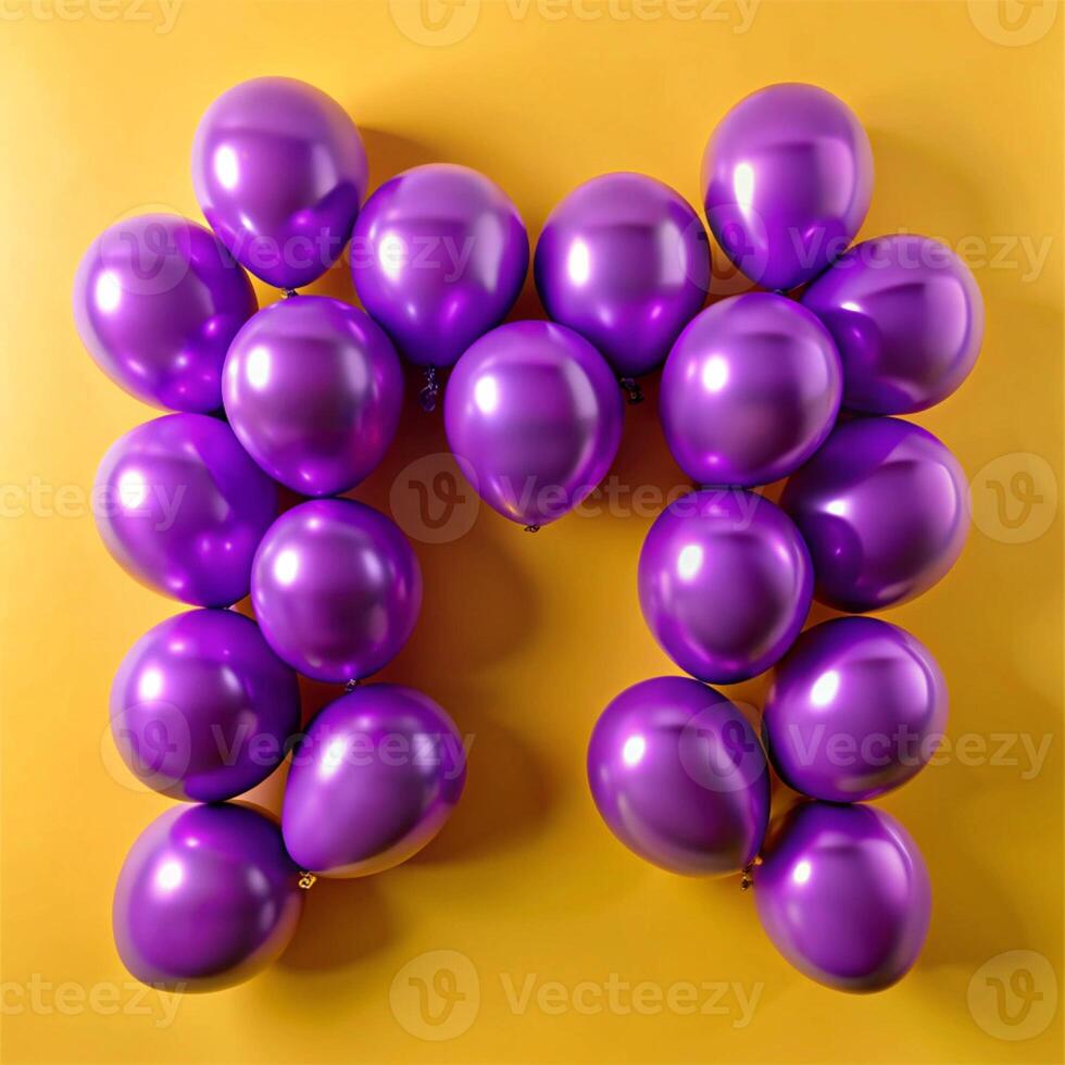 Letter m made of balloons on yellow background 3d rendering photo