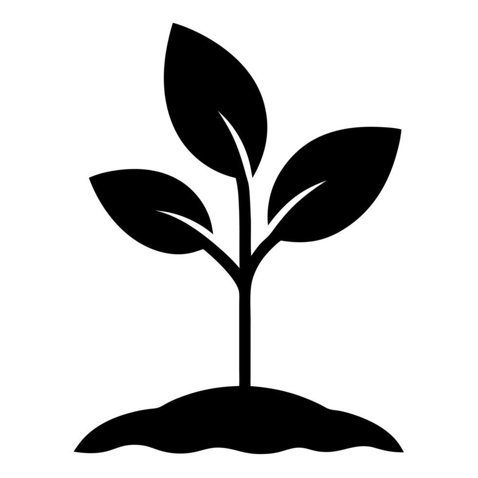 Silhouette of Plant Growing from Soil Minimal Design Illustration vector