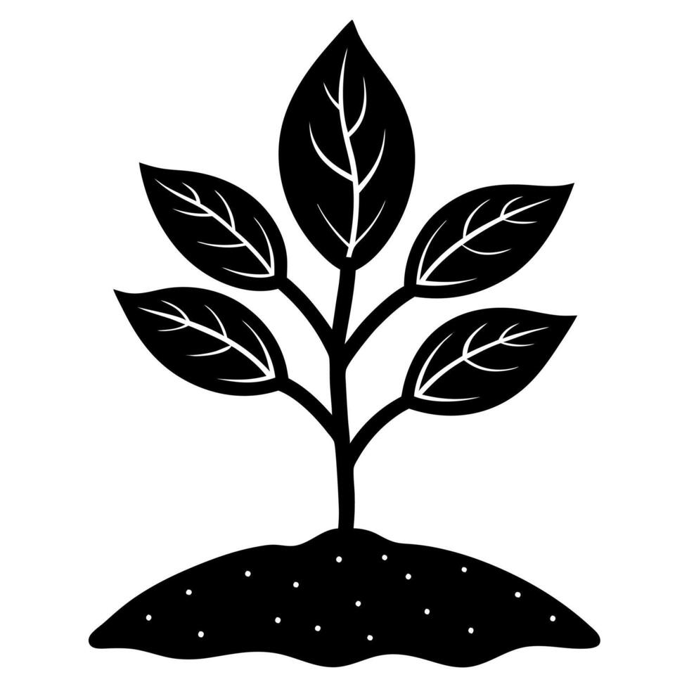 Silhouette of a Plant Growing from Soil Minimal Illustration vector