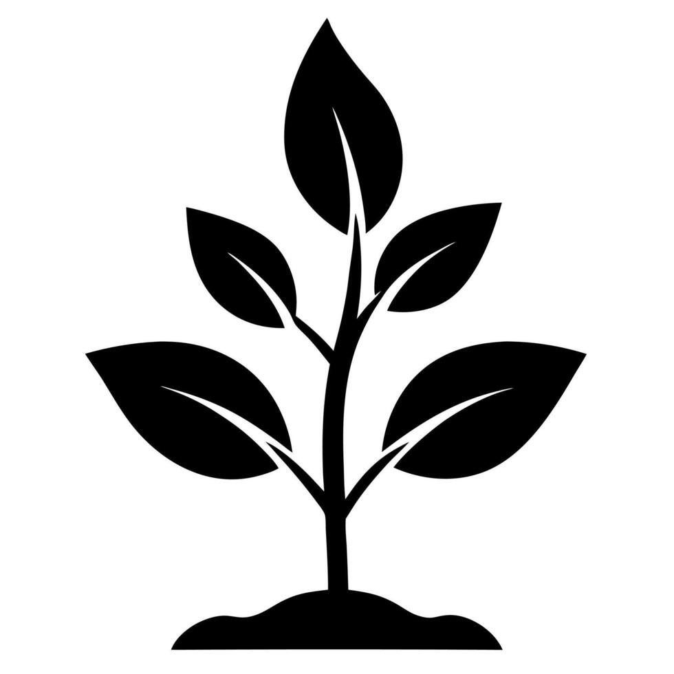 Silhouette Plant Growing from Soil Minimal Design Illustration vector