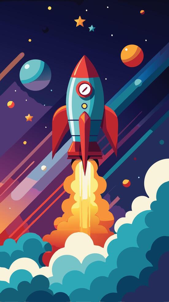 Majestic Rocket Ship Ascending Through the Enigmatic Vastness of Space vector