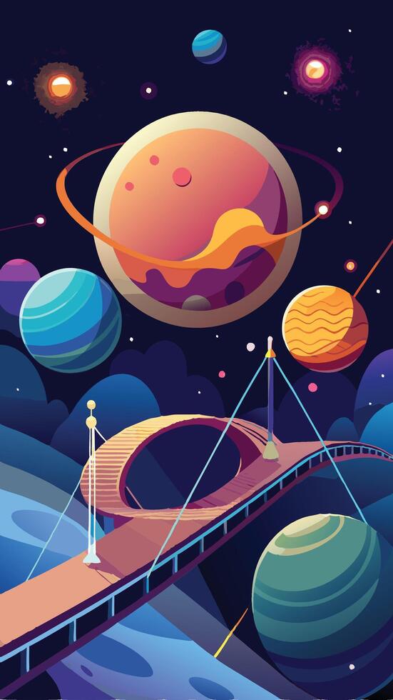 Interconnected Cosmic Duo A Celestial Bond Between Two Planets vector