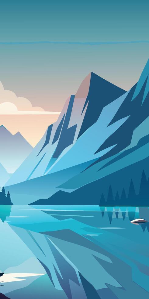 Ethereal Misty Mountain Peaks Marvelously Reflected in Serene Waters vector