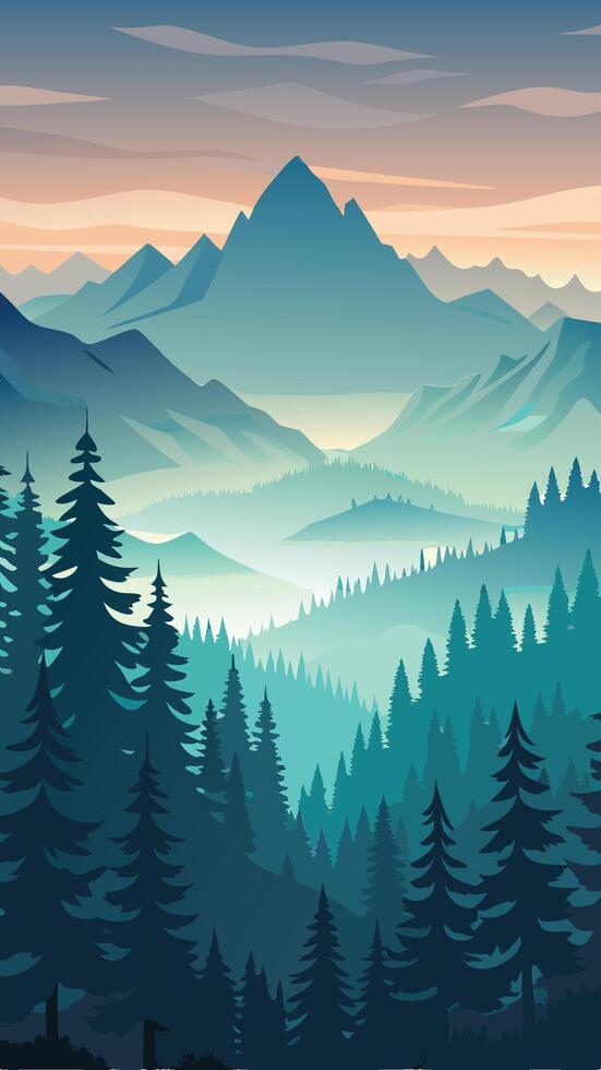 Ethereal Fog Embrace Envelops Majestic Pine Forest vector
