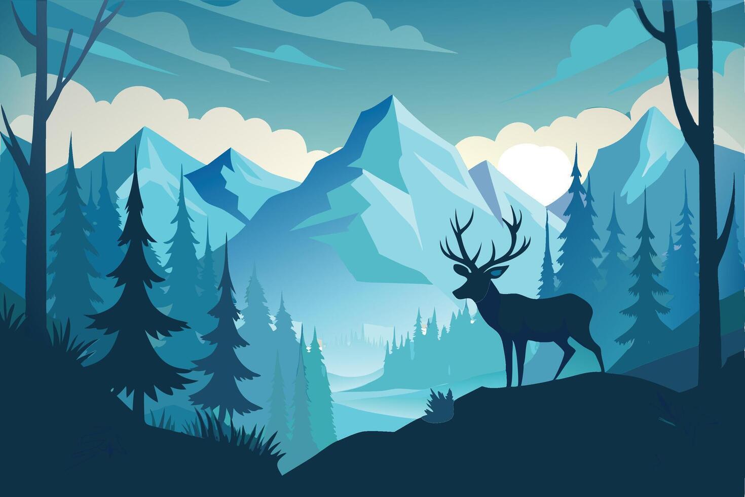 Majestic Elk Amidst Misty Woodland Enchantments vector