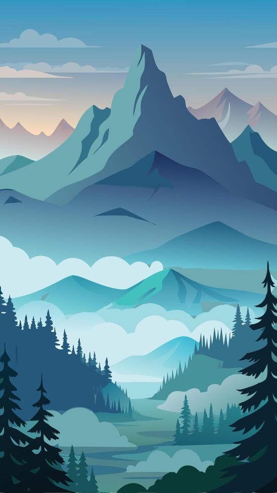 Enchanting Fog Ascending from Distant Mountains, Veiling the Landscape vector