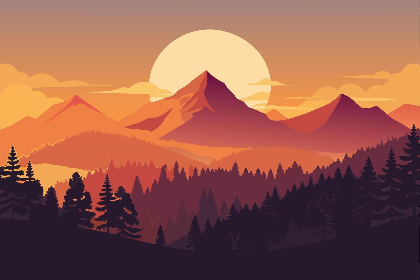 Orange Sunset Glow Bathes the Horizon in Warm Embrace vector