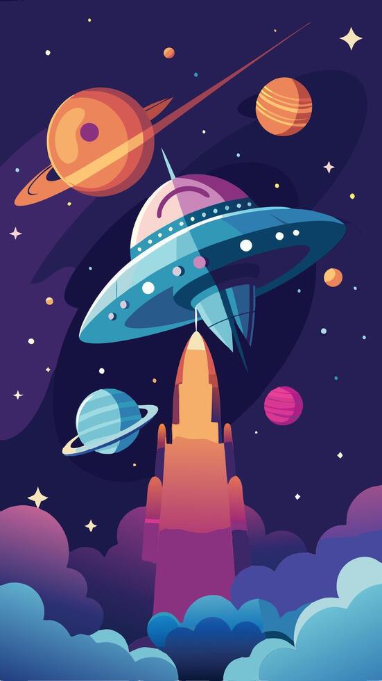Intriguing Silhouette of a Spaceship Soaring through the Vastness of Space vector