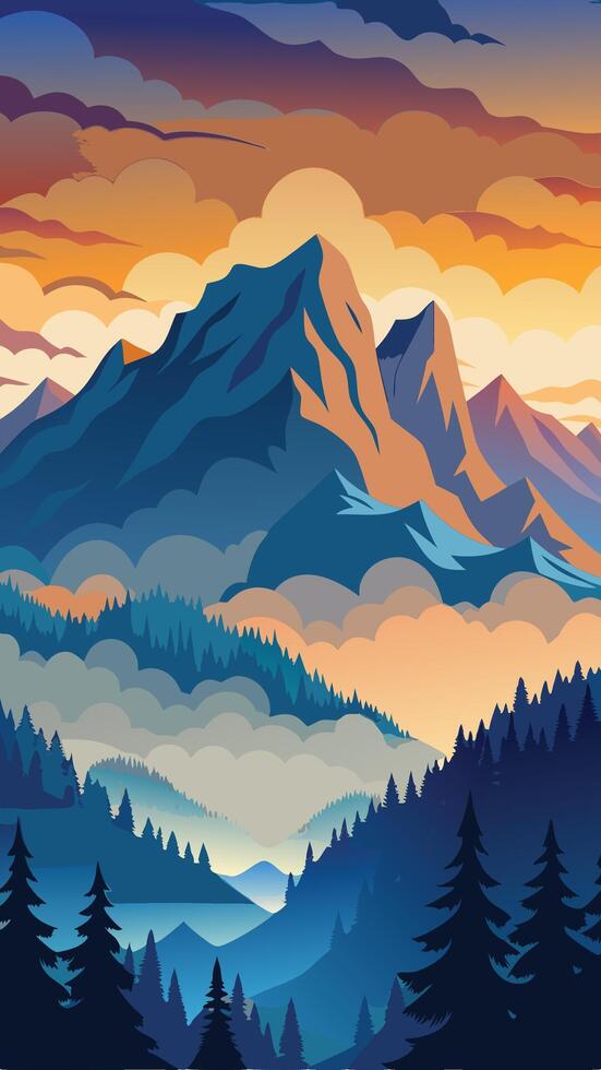 Majestic Clouds Embracing the Misty Mountain Peak vector