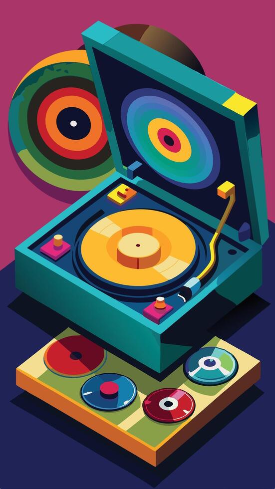 Nostalgic Illustration of a Vintage Turntable Player in Vibrant Colors vector