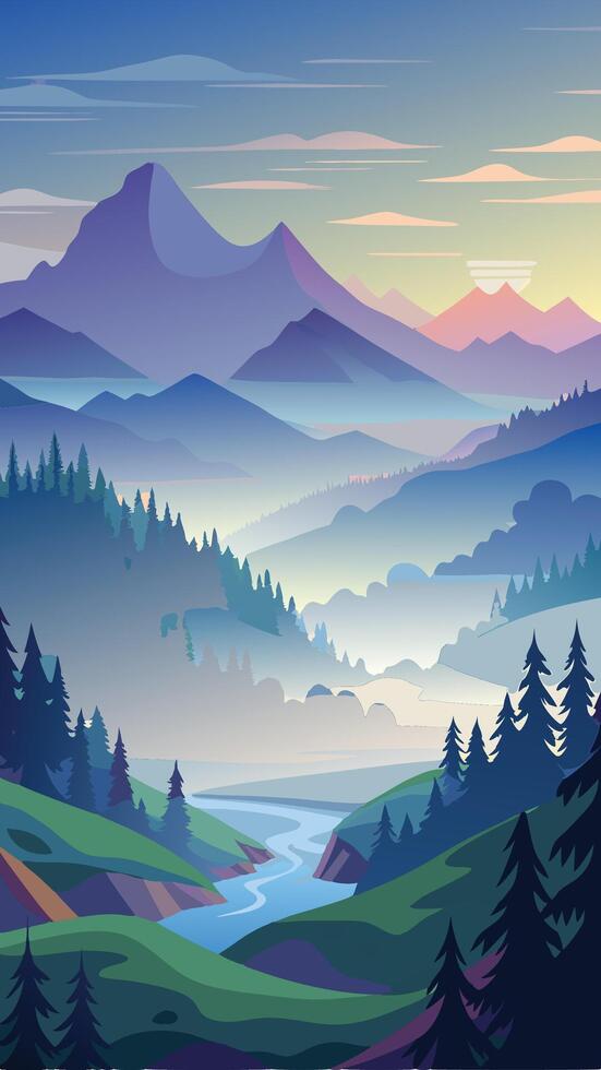 Ethreal Fog Blanketing a Calm Landscape Before Dawn s Arrival vector