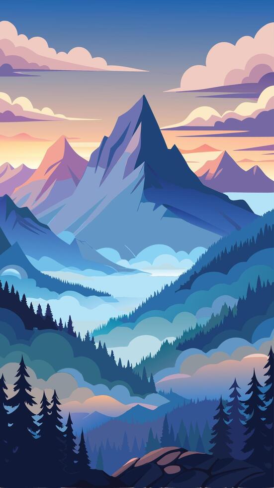 Misty Mountains Concealed by Layers of Fog and Clouds vector