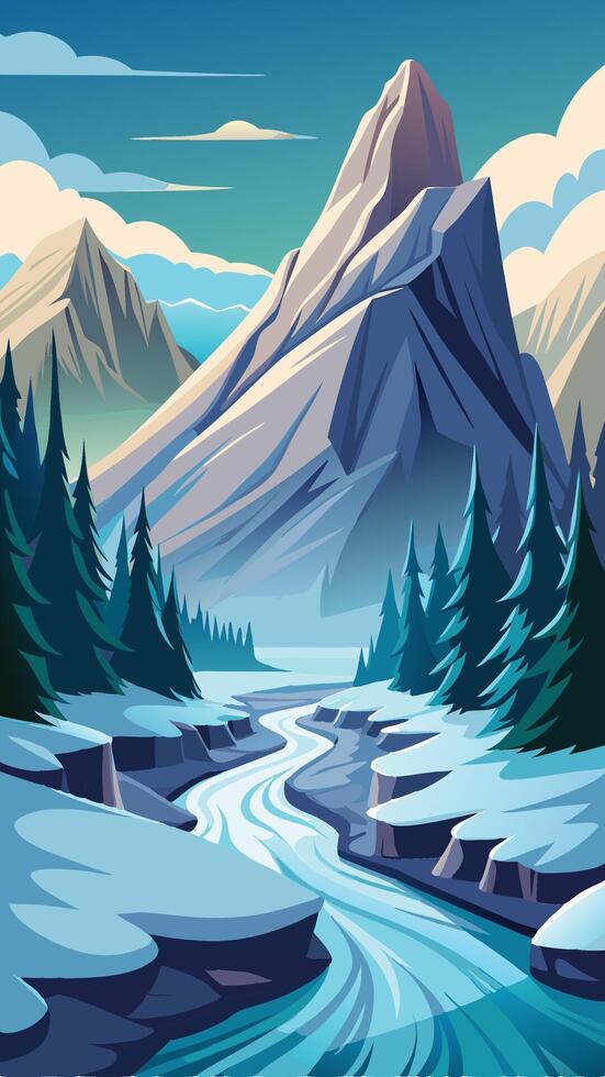 Mystical River Vanishing into Enchanting Mist at Dawn vector