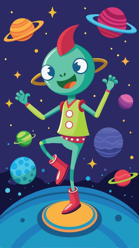 Hilarious Alien Performs Energetic Dance on a Distant Planet vector