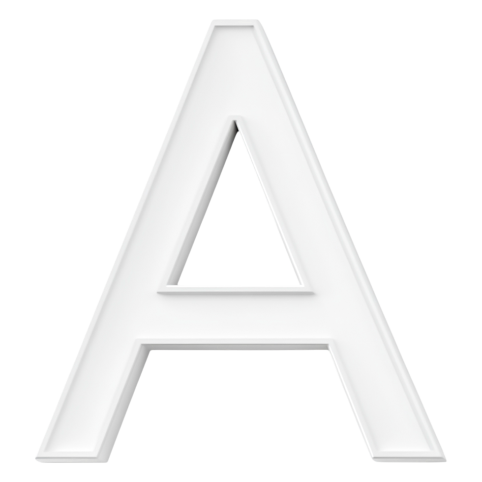 White 3D Letter A with Shadow on Transparent Background png