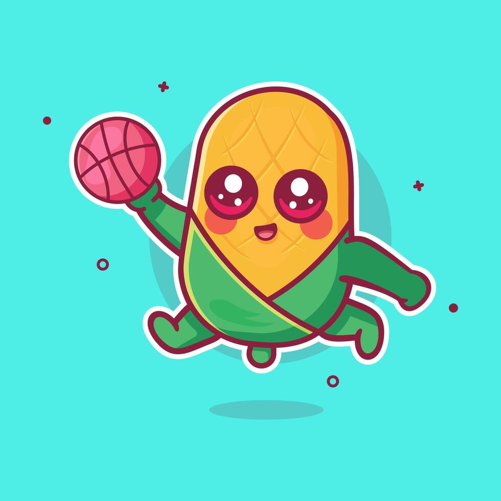 happy corn character mascot playing basketball isolated cartoon vector