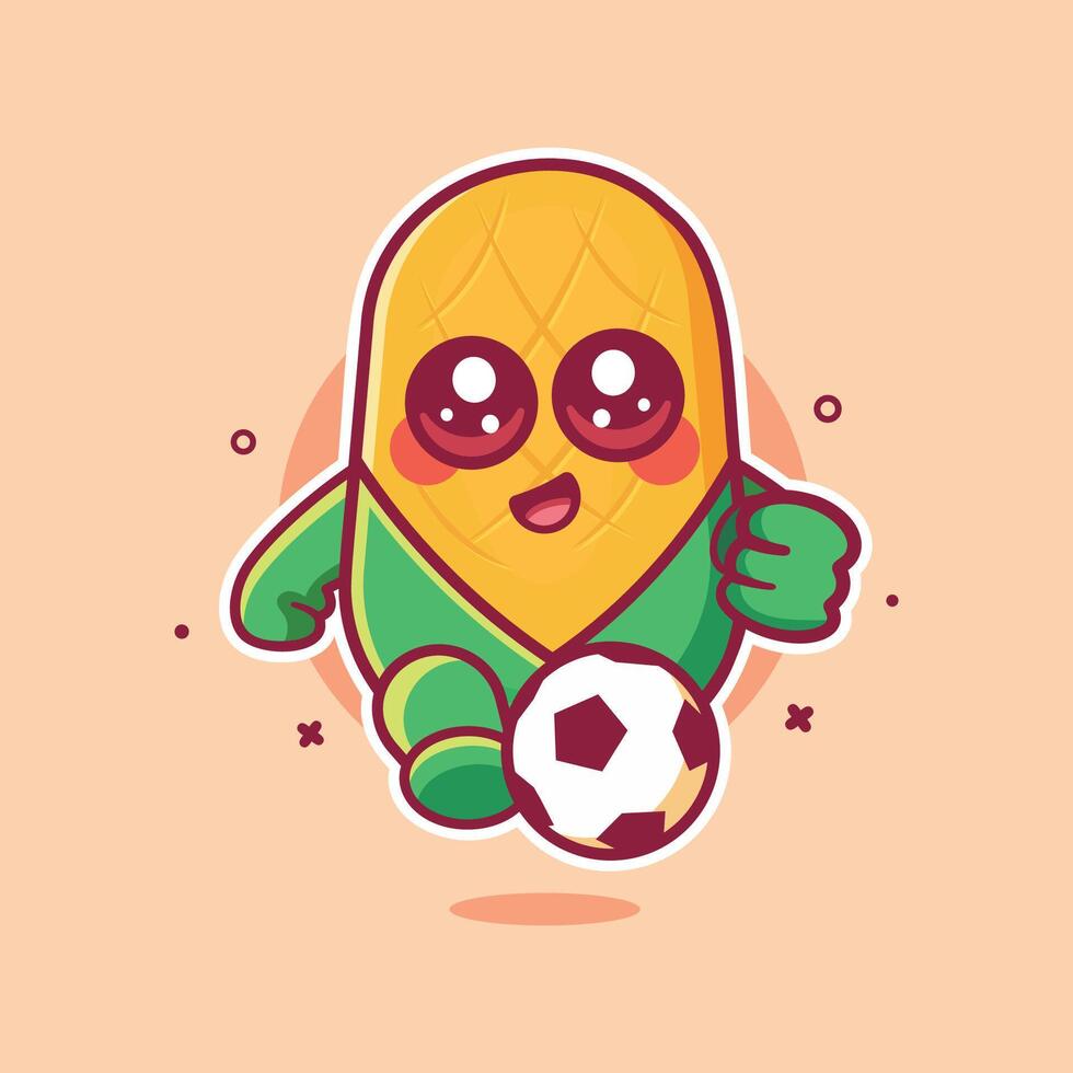 cheerful corn character mascot playing football isolated cartoon vector