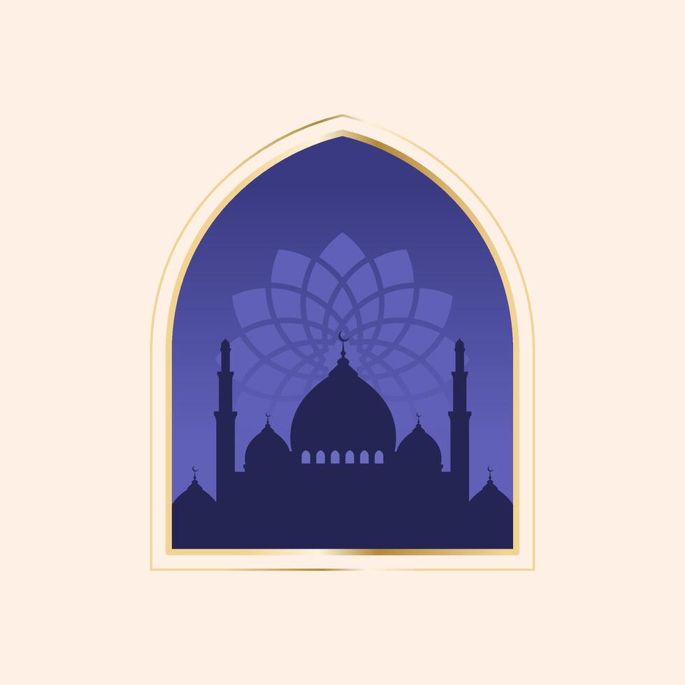 Ramadan and Eid mubarak night sky with calligraphy, camel, mosque, and moon. suitable for islamic greeting banner vector
