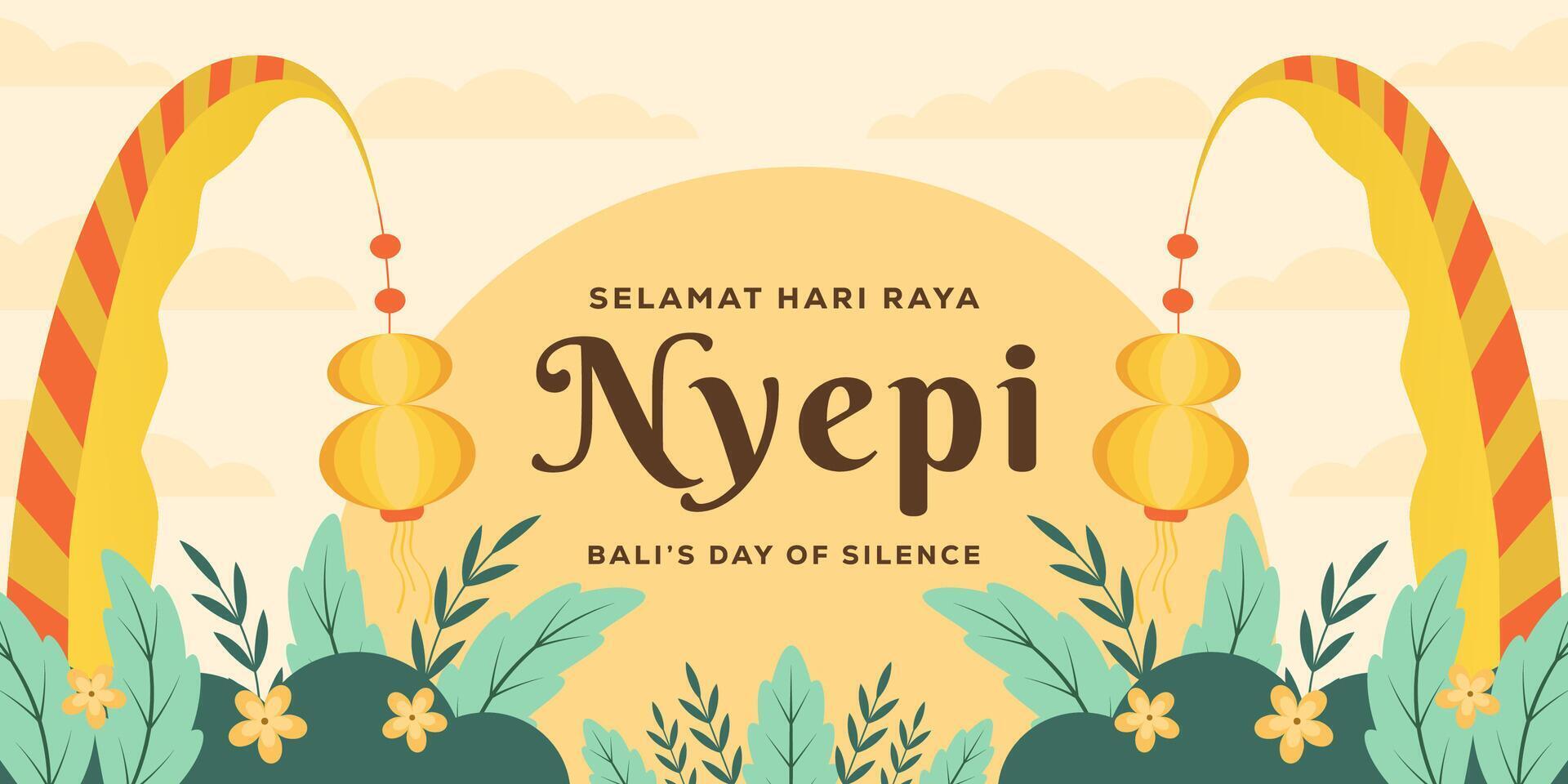 flat design nyepi bali's day of silence horizontal banner vector