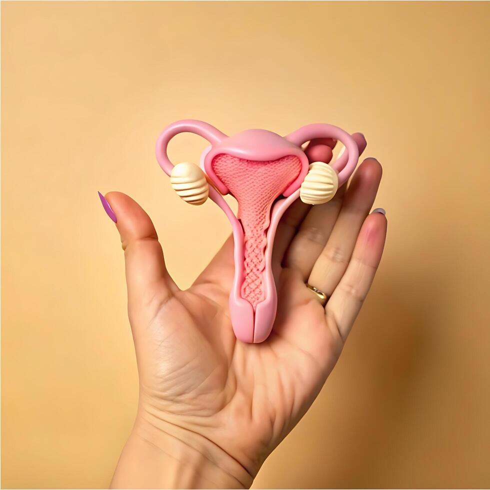A Detailed Anatomical Model of the Female Reproductive System Held in a Hand photo
