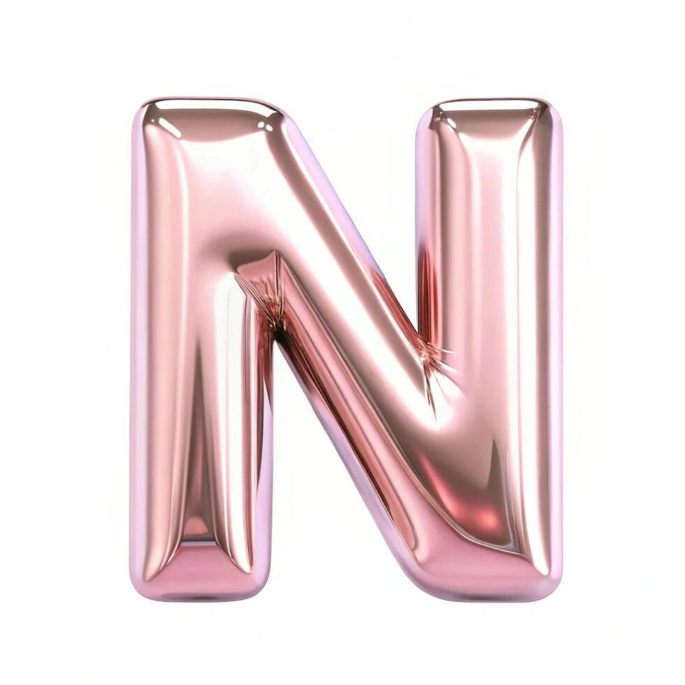 Rose Gold Metallic Balloon Letter N Alphabet 3D Render Shiny Glossy photo