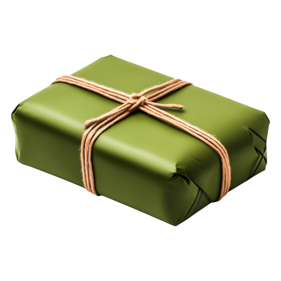 Green Wrapped Gift Box with Natural Twine and Simple Elegance png