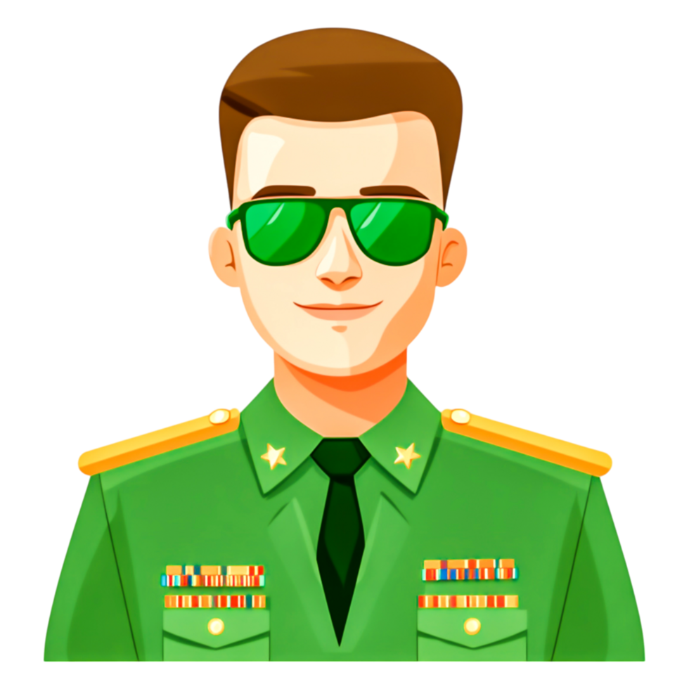 Confident Military Officer Avatar in Green Uniform with Sunglasses png