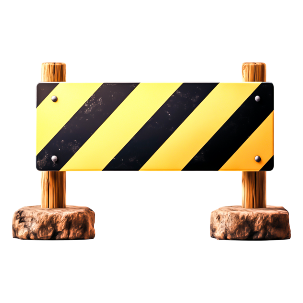 Caution Barrier Sign with Black and Yellow Stripes for Road Safety png