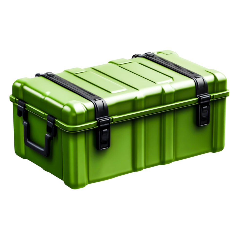 Sturdy Green Plastic Storage Box with Secure Black Buckles png